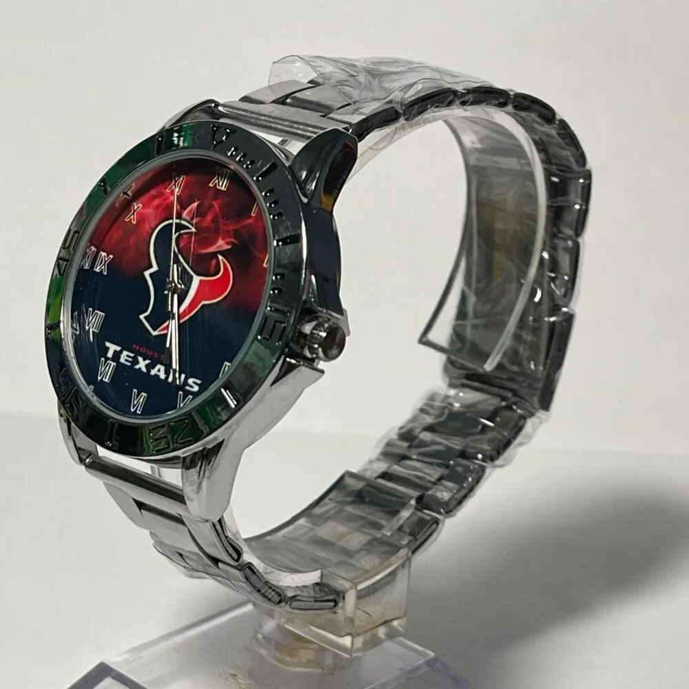 Houston Texans NFL Team Logo Men's Stainless-Steel Silver Watch NEW